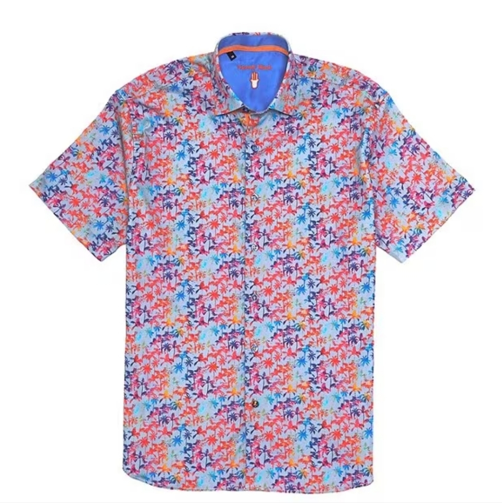 Visconti Palm Tree Print Short-Sleeve Woven Shirt